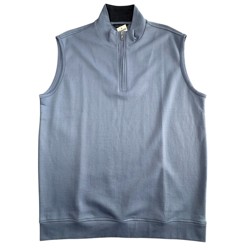 Scott Barber Pima Quarter 1/4 Zip Vest Mens L Blue‎ Interlock Sweater NWT $125